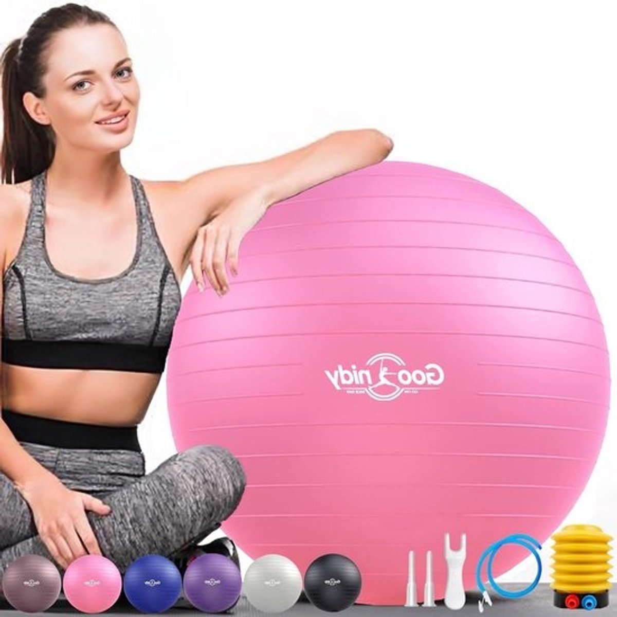 Grote ergonomische gymnastiekbal - Burst Protection voor kantoor en fitness, ondersteunt 2200 lbs - Inclusief pomp voor yoga en oefeningen