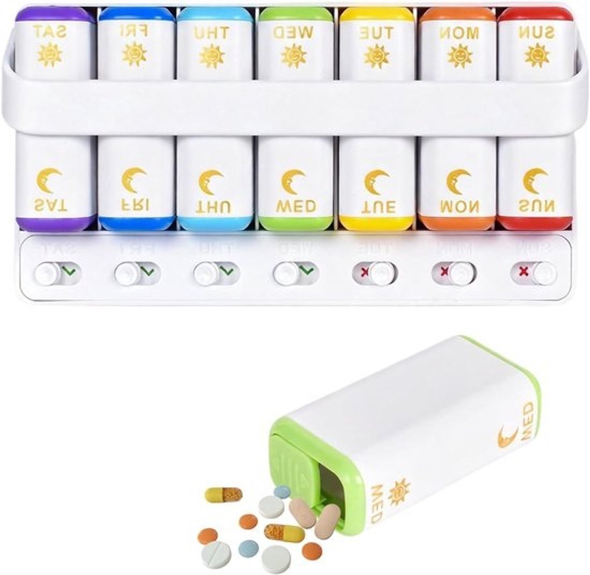 Tablettenbox voor 7 dagen met 2 vakken - Ideale pillendoos voor medicatie, vitaminen en visolie onderweg