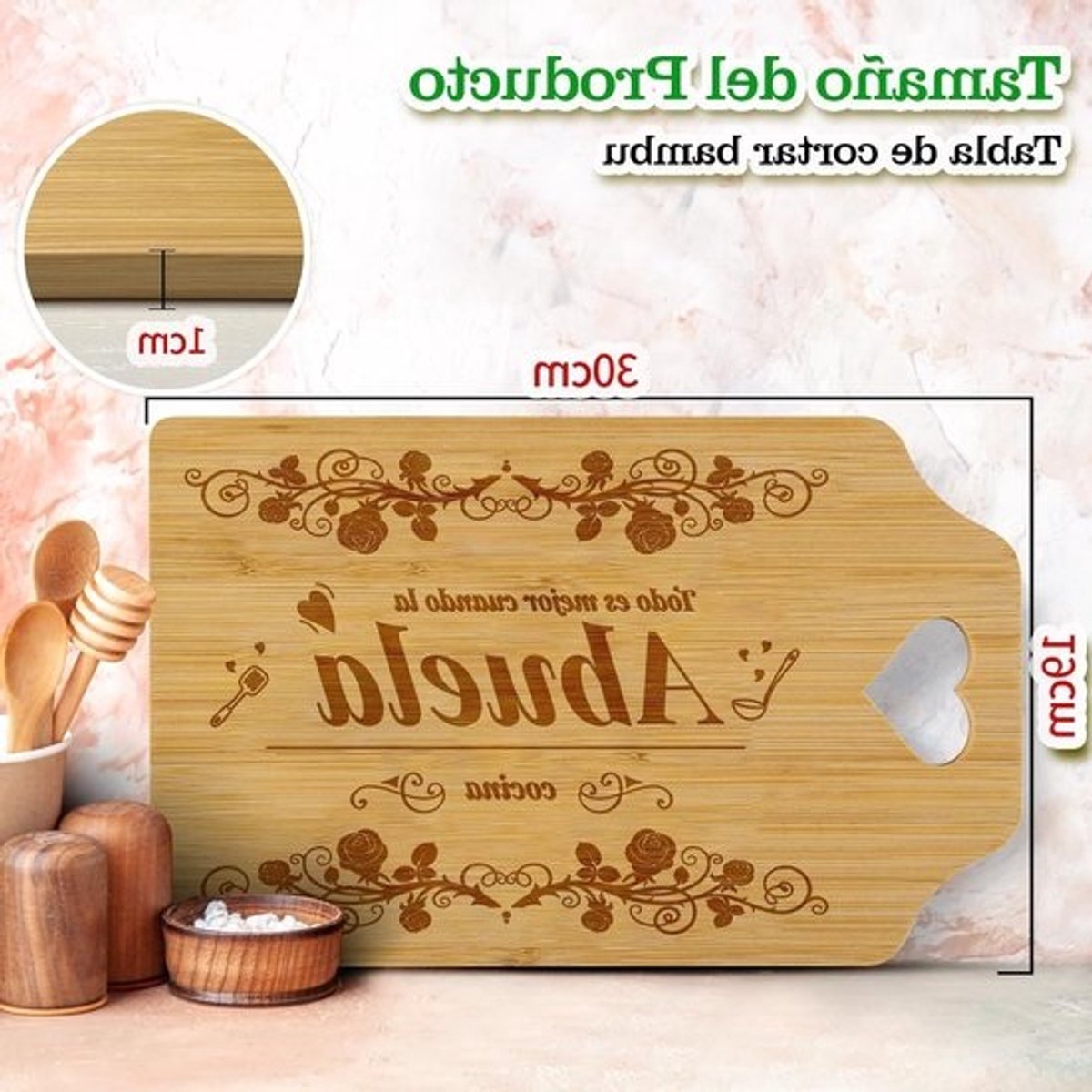 Houten snijplank voor grootmoeder - gepersonaliseerd cadeau - 30 x 19 x 1 cm — cadeau in Kookcadeaus - foto 2