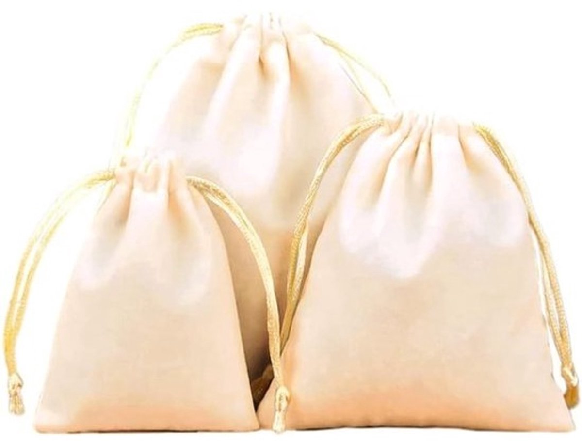 Sieradenzakjes - Fluweel - Trekkoord - Geschenkverpakking - Bruiloft - Kerstmis - Verjaardag - Beige - Geschikt voor diverse gelegenheden - 12 stuks fluwelen zakjes - Kleine sieradenzakjes met trekkoord voor cadeaus, 10 x 12 cm