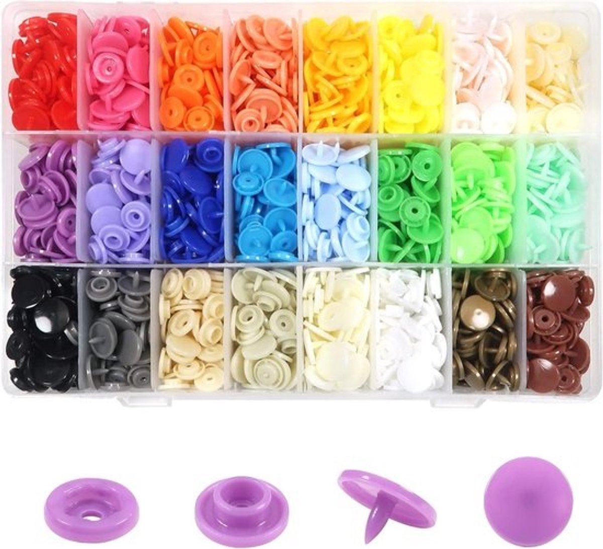 set van 432 poppers - multikleur - plastic kleurstoffen voor naaien - DIY-kledingaccessoires