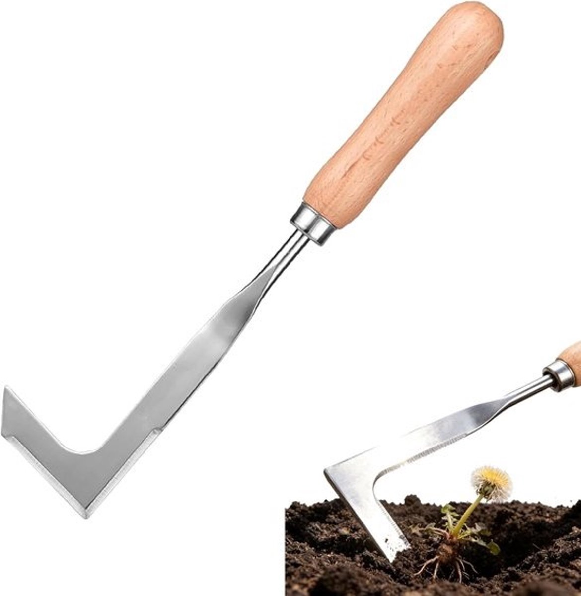 Voegenkrabber - Zilver - 32 cm - Roestvrij Staal met Houten Handvat - Voor Het Wieden en Verwijderen van Onkruid