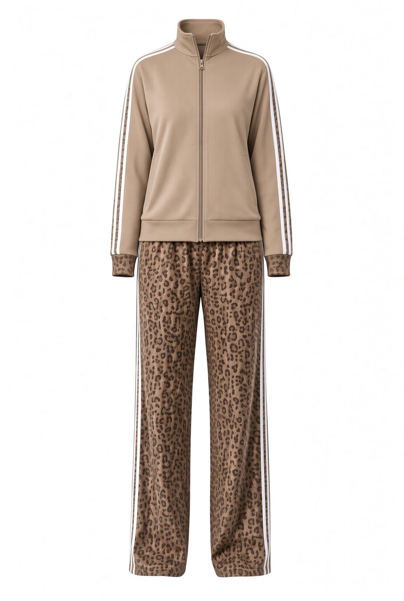 Dames huispak wide leg - Panterprint - Khaki - Maat 38/40