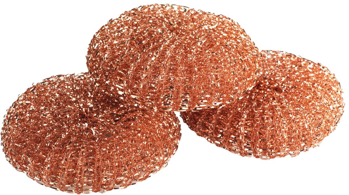 Koperen schoonmaakdoekjes - Set van 3 - Koperkleurig - Koperen schoonmaakbal voor in de keuken, ideaal voor het afwassen van servies en het schoonmaken van potten en pannen. Roestvrij en antislip.
