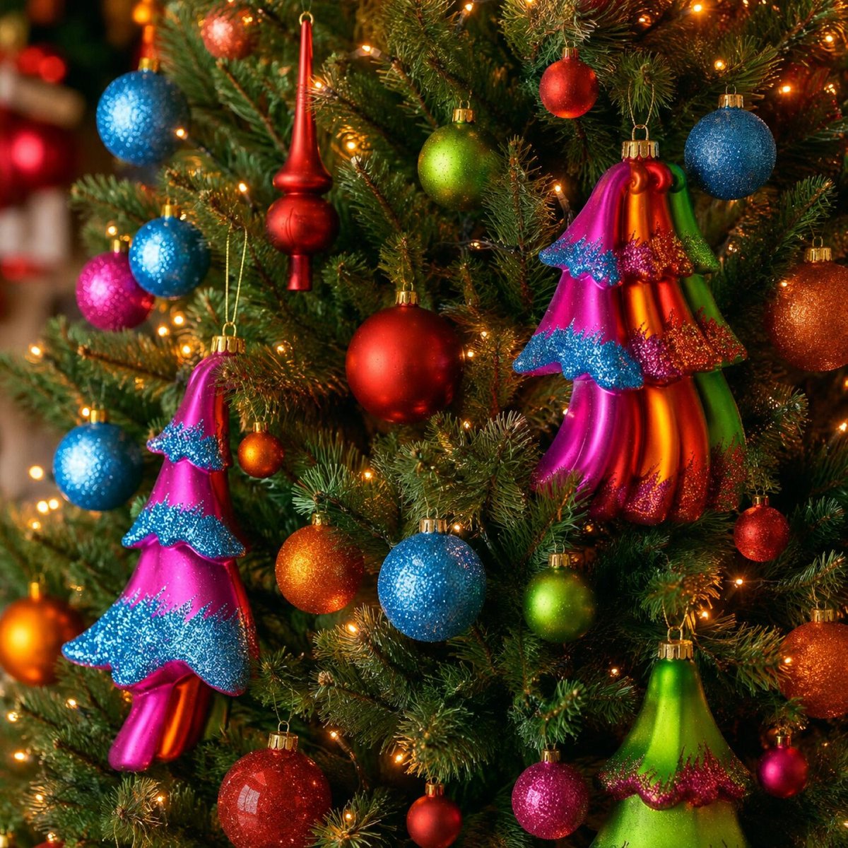 Inge Kerstballen en kerstboom ornamenten - 43-dlg - met piek - gekleurd - kunststof - kerstversiering – foto 4