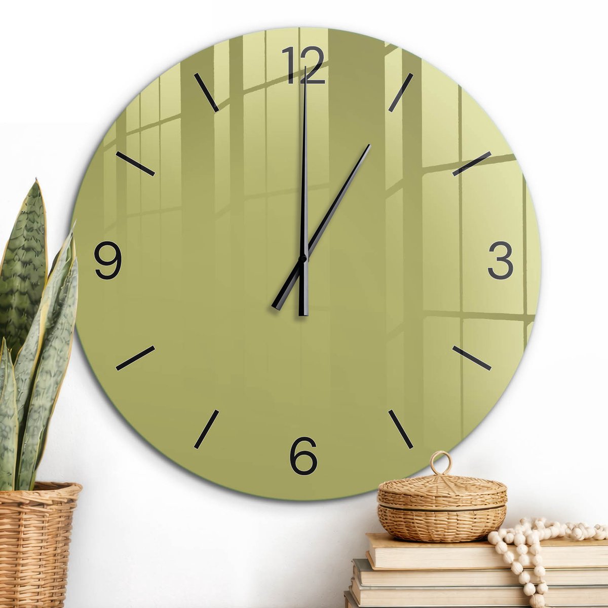 ArtPrintCave Geel Glazen Klok - Wandklok 60 cm - Muurklok Rond - Groene Vintage Wandklok Keuken - Abstractie Unieke Klok - Zwarte Klokwijzers