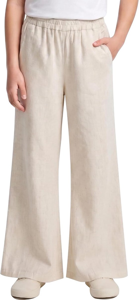 Meisjesbroek met Wijde Pijpen Casual Linnen Broek met Zakken