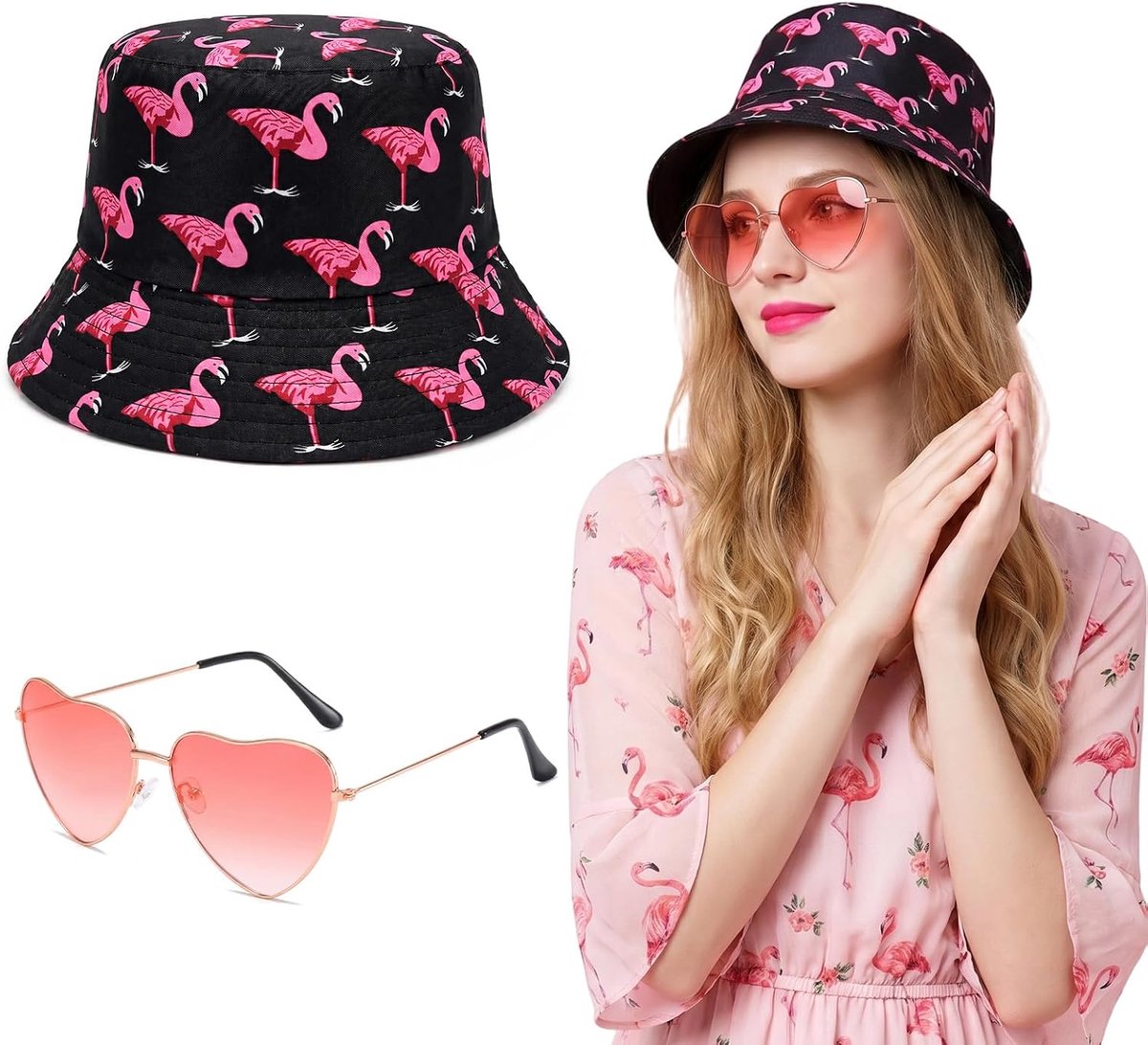 2-delige zomerset, flamingo-hoed + zonnebril, feestaccessoires voor carnaval