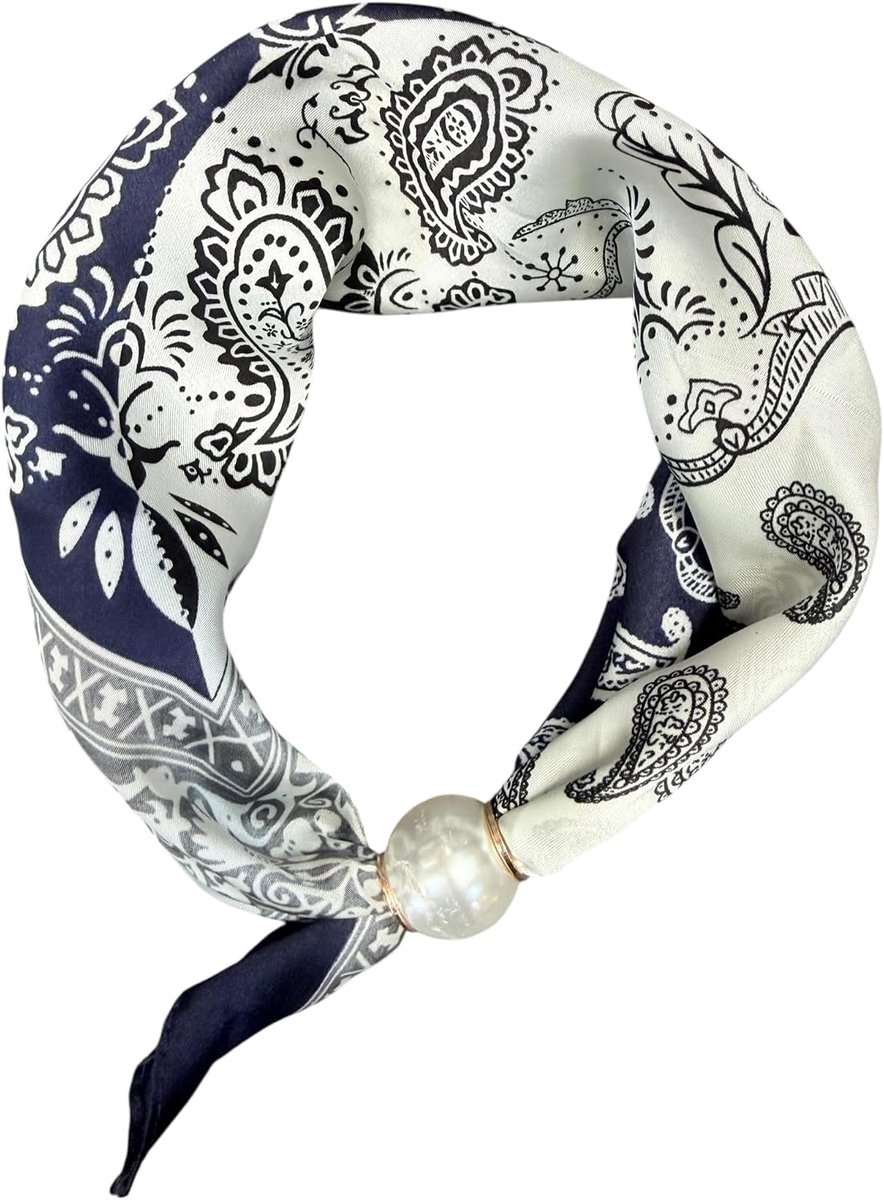 Halsdoek voor dames met parelring, kleine zijden doek voor dames, modieuze sjaal voor hals, haar en tas