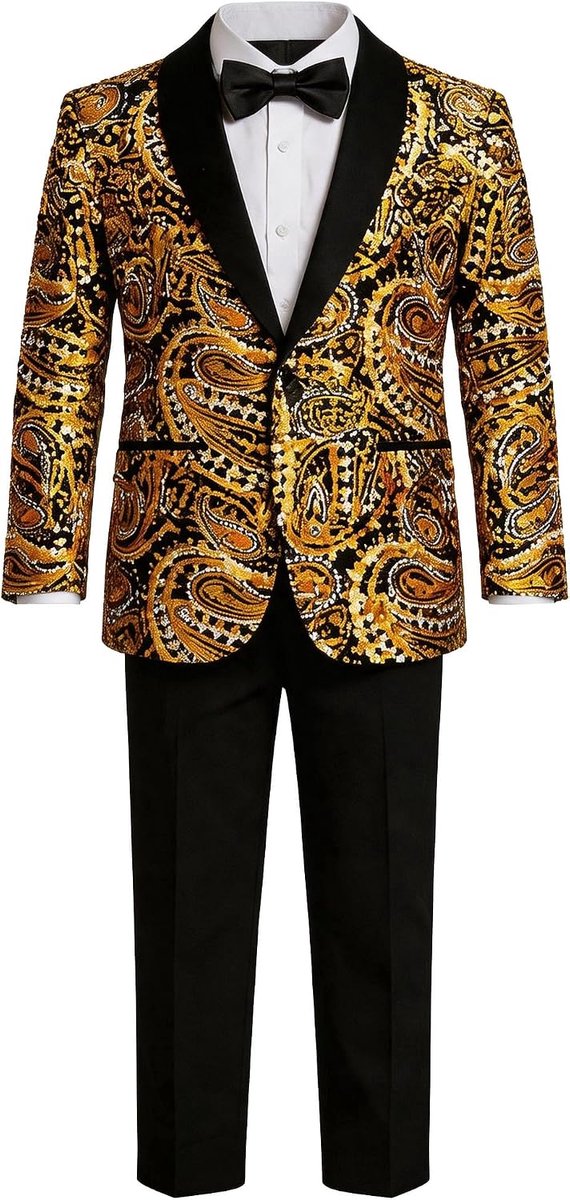 4-delig pak set paisley bloemen pailletten geborduurd fluwelen blazer jas zwarte broek shirt vlinderdas outfit 4-16Y
