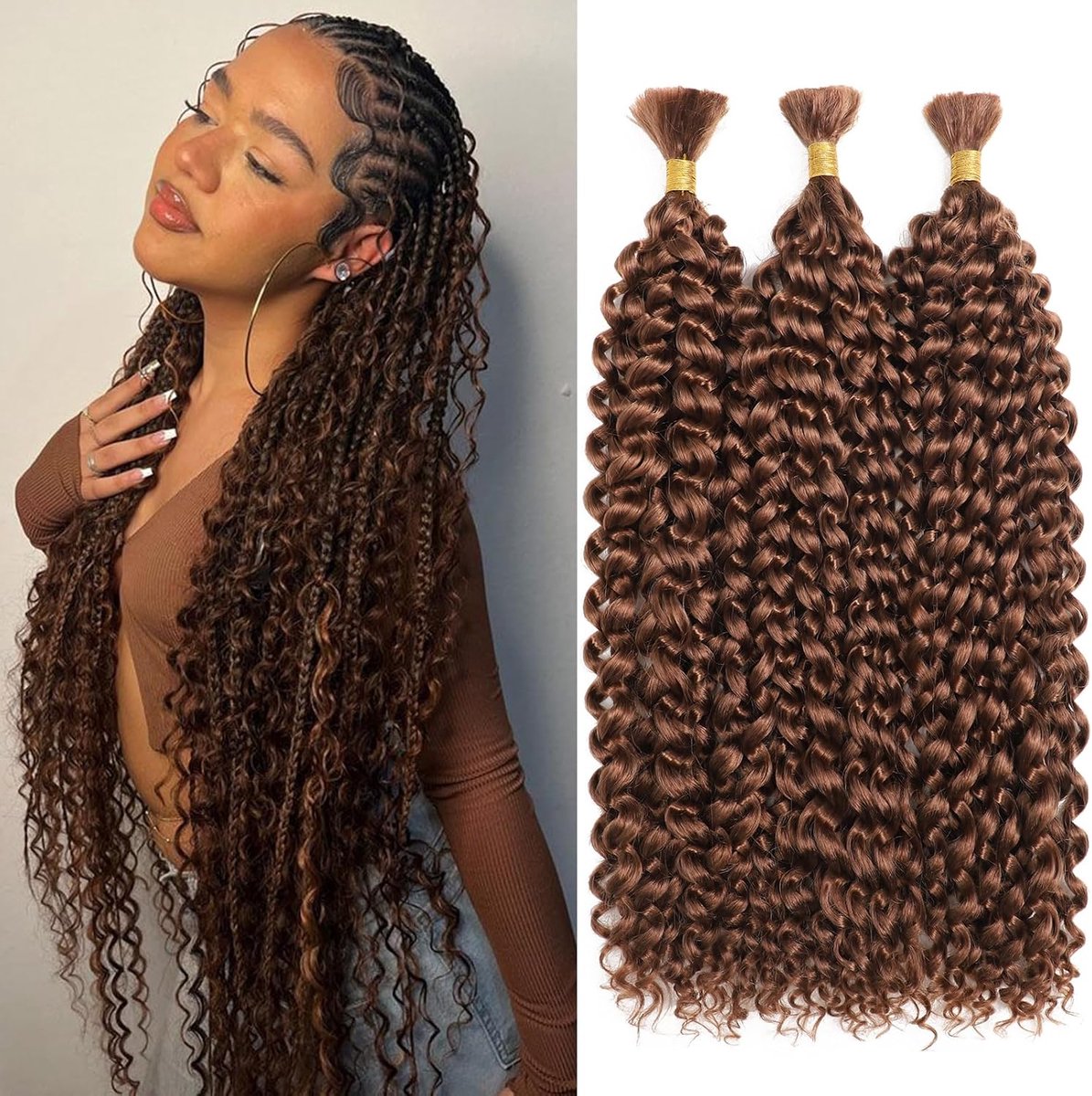 Wave Bulk Hair for Braiding 22 Inch Natural Curly Hair for Boho Braids No Weft Wet and Wavy Braiding Hair Extensions for women (30#, 22inch-3pc)