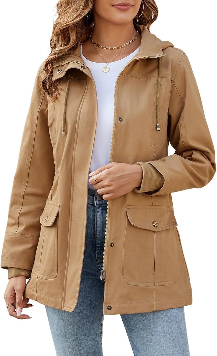 Lentejas voor dames, parka, katoen, militair, licht, utility jack met capuchon, casual, met ritssluiting, winddicht, afneembaar, jas, outdoorjas
