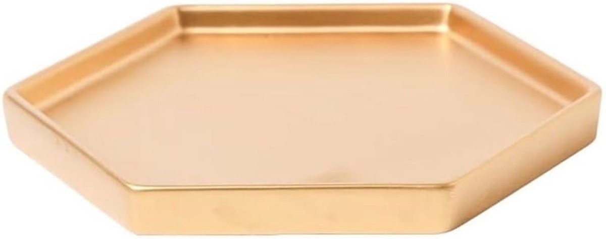 Schotels Zeshoekige plantenbak met lekbak, keramische plantenschotel for tuinieren op kantoor(Gold,XL)