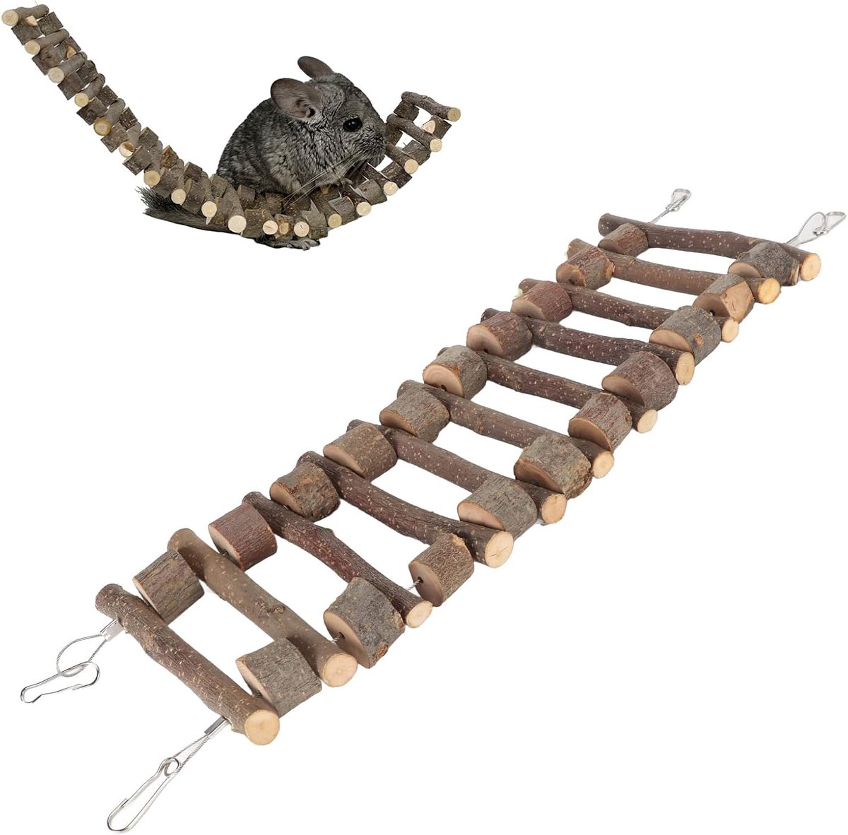 60 cm vaste houten huisdier klimladder flexibele kauwbrug voor papegaaien chinchilla's kleine dieren afneembaar staaldraadontwerp voor kooispeeltuin (40 cm)