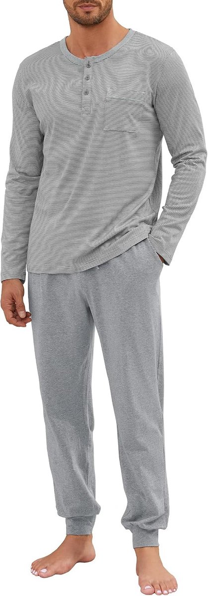 Pyjama heren lange pyjama katoen nachtkleding tweedelige set strepen shirt met lange mouwen en pyjamabroek