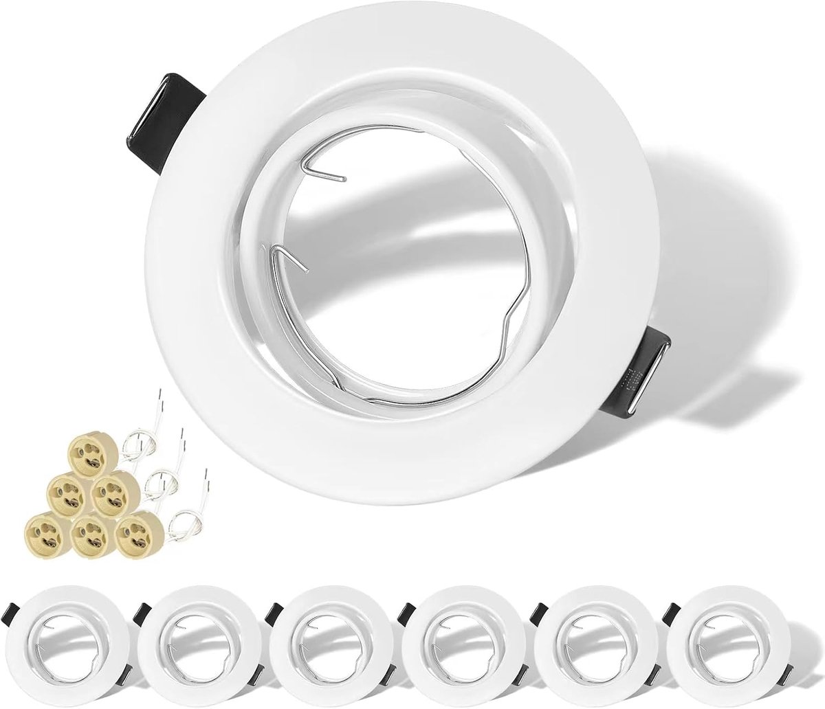 Inbouwspots, set van 6, led-spots, 230 V, draaibaar, geborsteld roestvrij staal, ronde inbouwspots, plafondspots, incl. fitting voor GU10 LED halogeen [Energieklasse G]