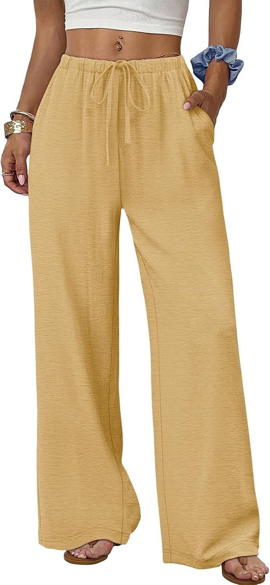 Broek Dames Zomer Elegant met Zakken en Trekkoord Losse Pasvorm Lange Broeken voor Dames Mode Koel