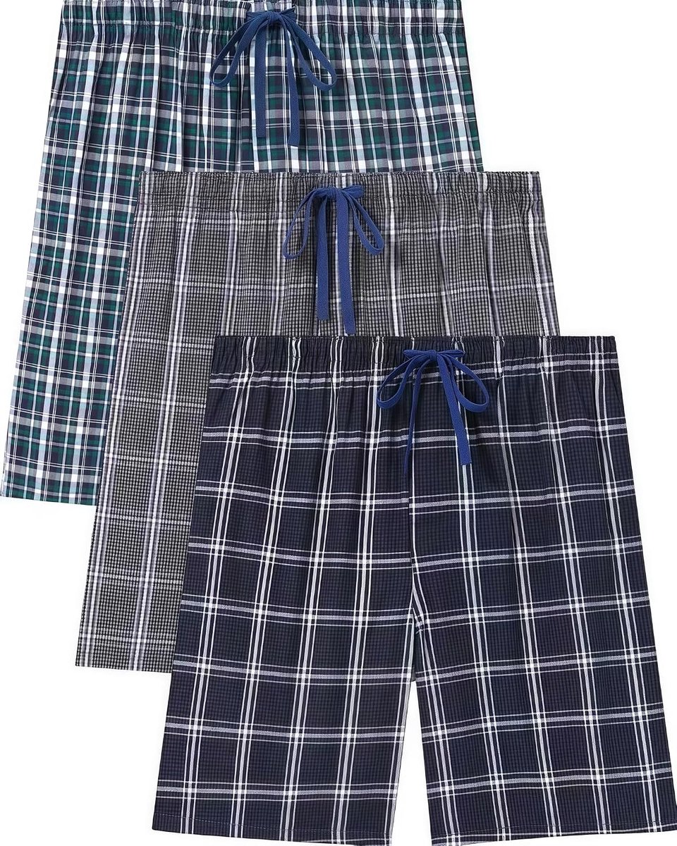 Set van 3 korte pyjamashorts voor heren, met trekkoord en knoopsluiting