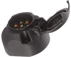 7-pins stopcontact, 12V 7-pins connector, Tin Brons - behuizing van synthetisch materiaal, voor voertuigen, auto, aanhangwagen, caravan, zwart