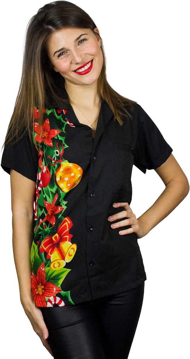 Kameha Origineel Funky Hawaiiaanse Blouse Shirt | Dames | XS - 6XL | Korte Mouw | Hawaii Print | Kerst X-Mas Santas