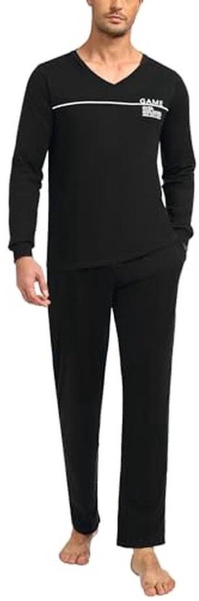 Heren Katoenen Pyjama Set Lange Mouwen V-Hals met Elastaan Comfortabele Pantalon met Wanten S-XXL