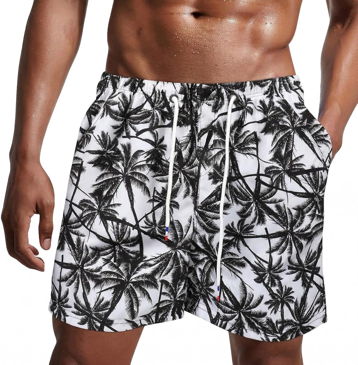 Herenzwembroek, sneldrogende korte strandbroek, korte surfbroek met voering van gaasstof