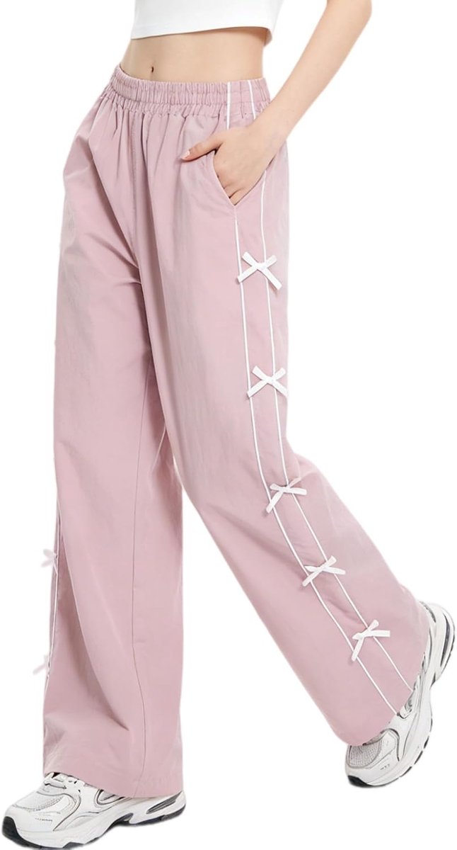 Meisjesbroek, elastische taille, rechte pijpen, losse pasvorm, waterdichte parachutejoggingbroek met strik voor tieners
