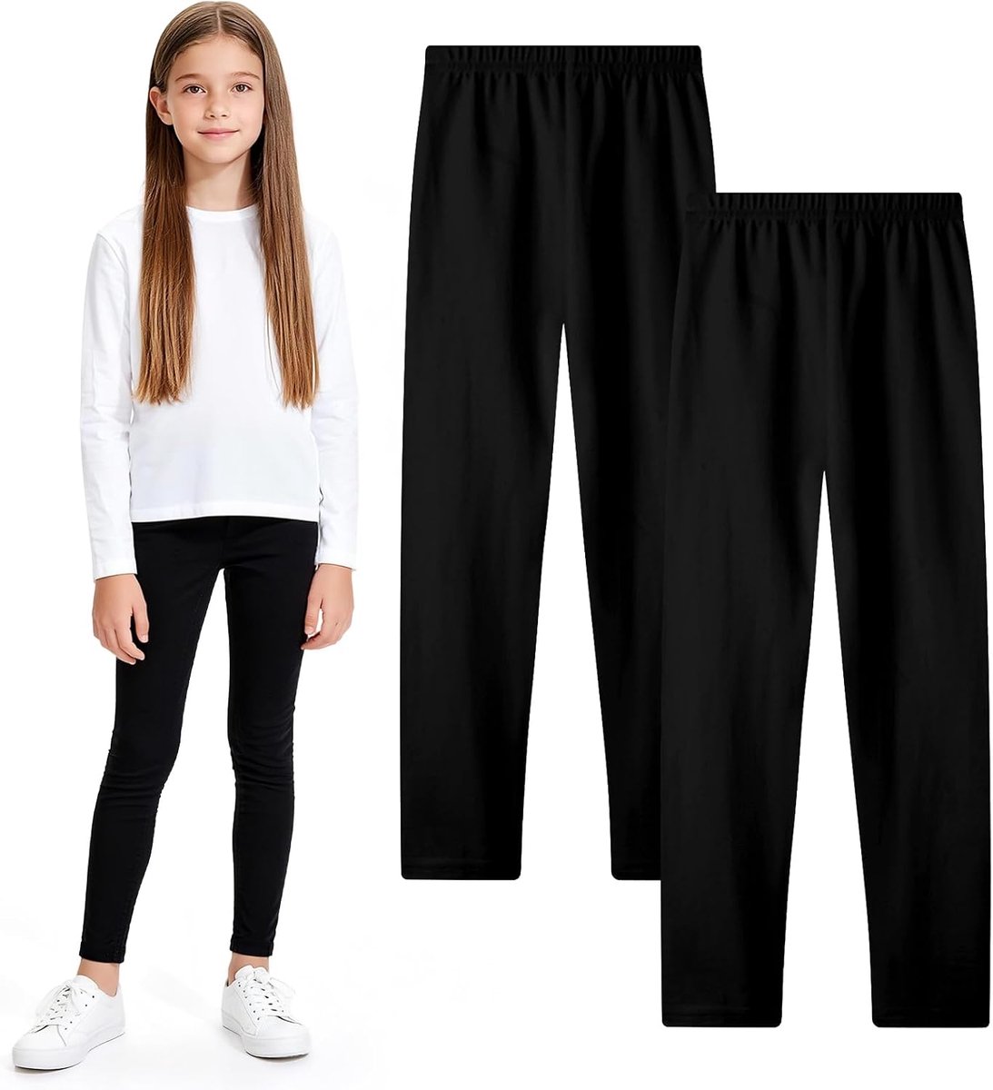 Leggings voor kinderen, sportbroek, katoen, basic sportbroek, lange kinderleggings, sportlegging voor meisjes, ondoorzichtig, 104-158
