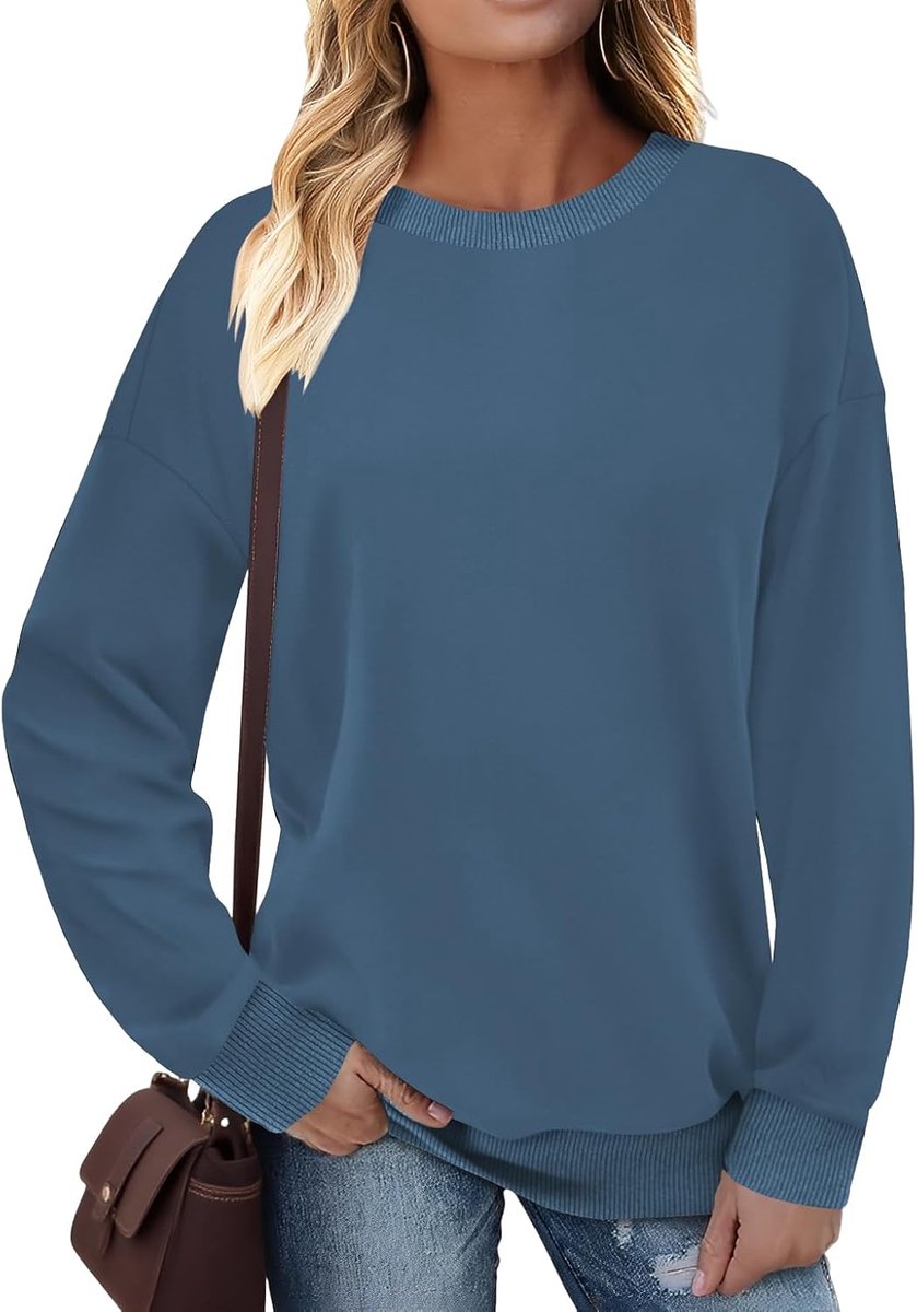 Trui dames sweatshirt lange mouwen ronde hals contrast lange mouwen