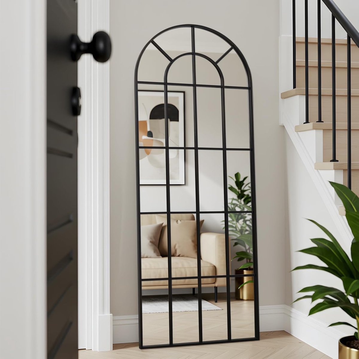 76x180 cm raamspiegel volledige lengte zwart aluminium frame gebogen raamruit wandspiegel voor binnen woonkamer hal entree buiten tuin decor