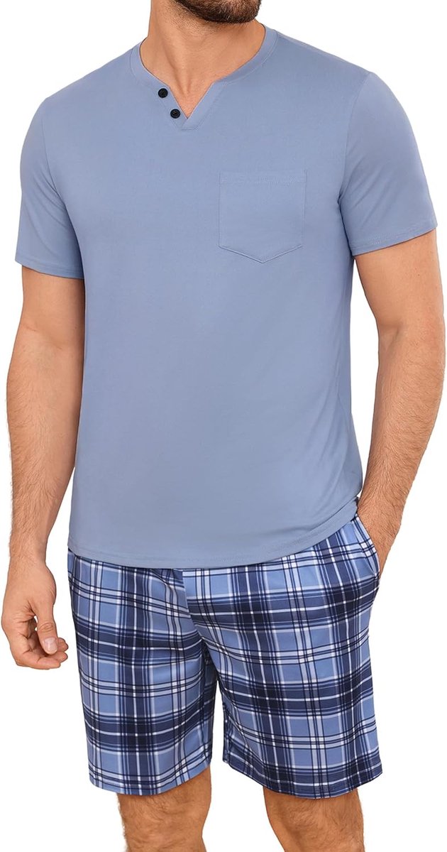 Pyjama voor heren, zomer, pyjamaset, korte mouwen, comfortabel, zacht, S-4XL