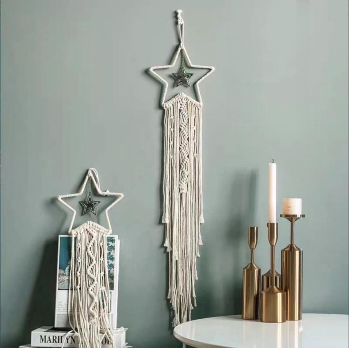 Wandtapijt, Boheemse maan, dromenvanger, handgemaakt wandtapijt voor meisjes, boho, dromenvanger met kwastjes, woondecoratie voor slaapkamer, bruiloft, feest, ornamenten, handwerk