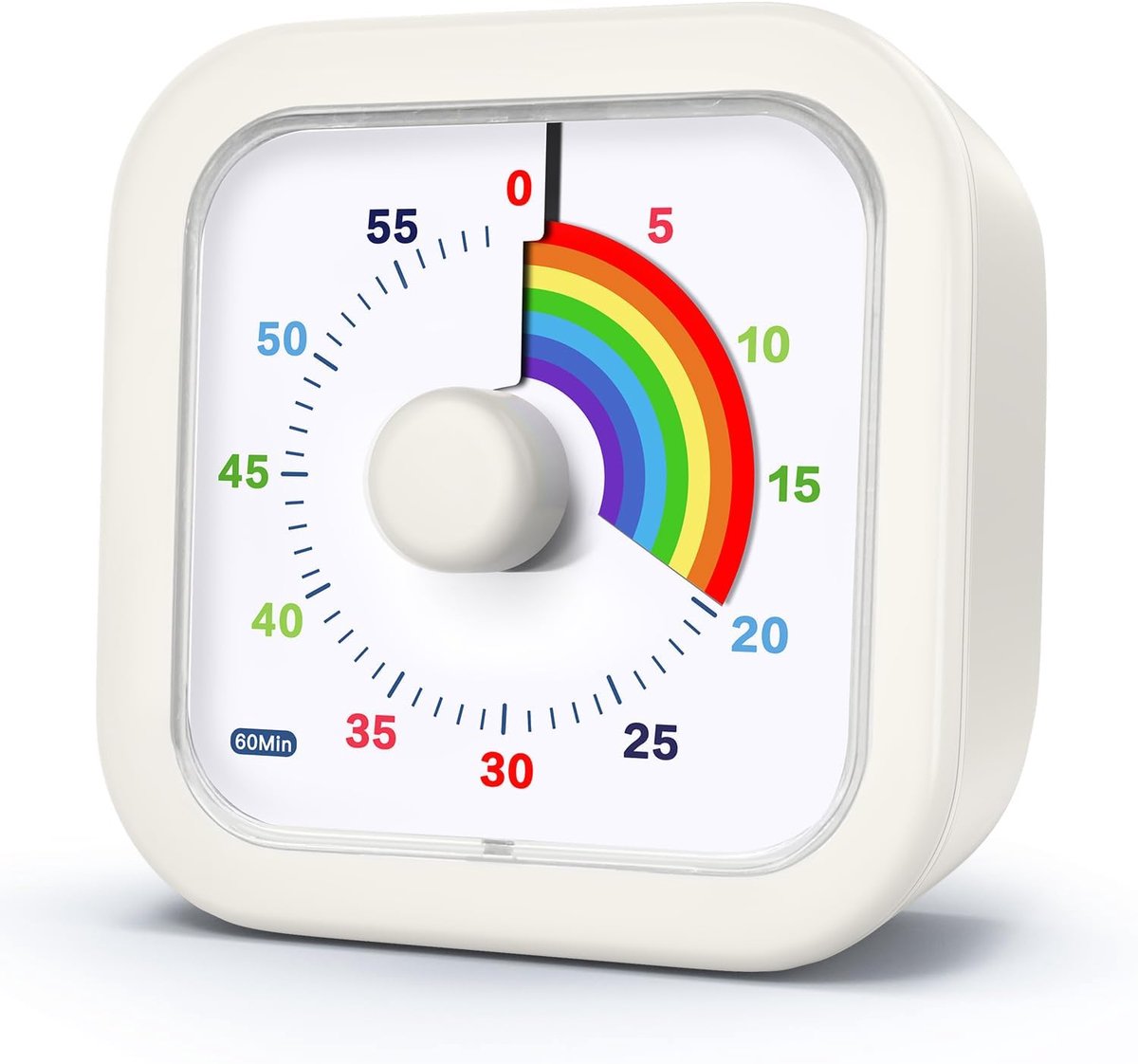 Timer 60 minuten voor kinderen, countdown regenboog patroon, stille tijdbeheer tool voor klaslokaal, keuken, ambtenaar, fitnessstudio, enz. - Wit