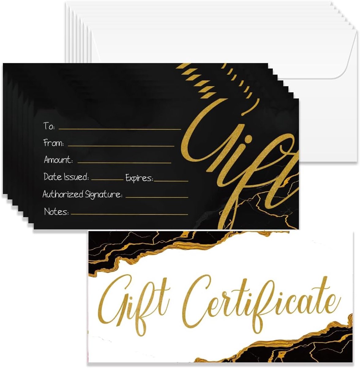 40 sets cadeaubon voor bedrijven, blanco cadeaubonnen met enveloppen, 17 x 8,5 cm, zwart-wit marmeren kaarten, vouchers voor vakantie, verjaardag, restaurant, spa make-upsalon