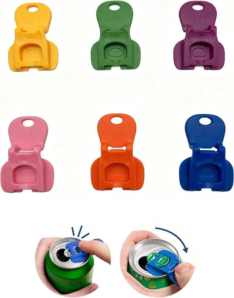 Handmatige blik- en flesopener, 6 stuks, draagbaar, voor dranken, bier en koolzuurhoudende dranken met eenvoudige opening.