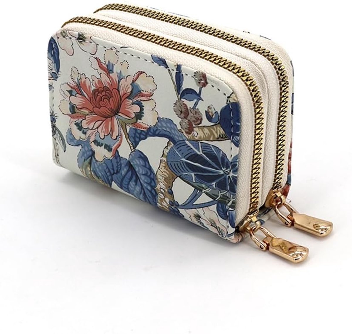 Portemonnee voor dames, klein, leer, kleine portemonnee, mini-portemonnee met rits, muntvak, kaartvakken, dubbele ritssluiting, kan kaarten en munten bevatten, flower, 10.5x8.5x4.5cm, mode