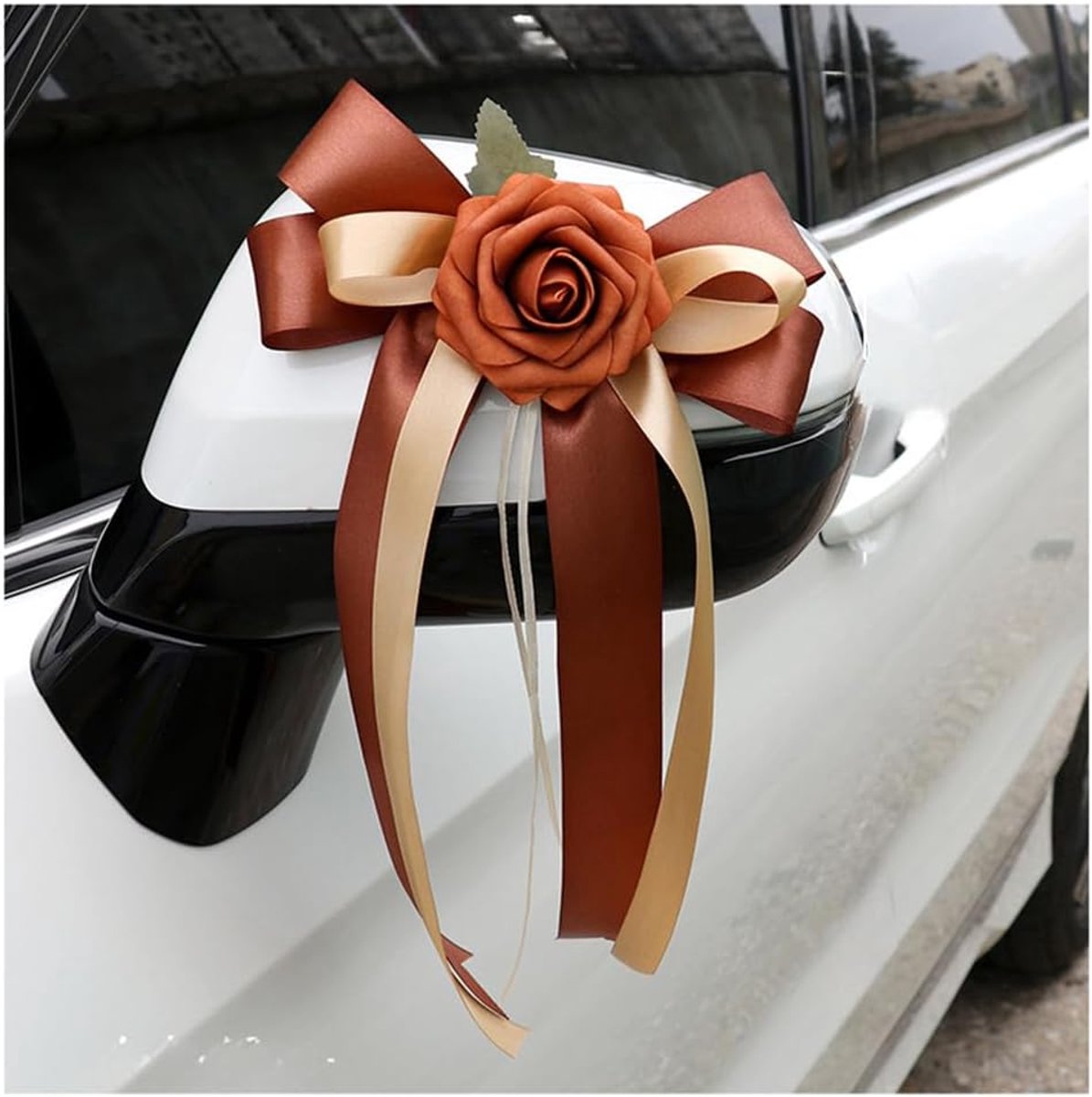 Strikken zijdebloem simulatie bloem strik autoversiering auto deurklink lijst achteruitkijkspiegel bruiloft stoel terug voor kerk bruiloftsauto bruiloft begrafenis party decoratie