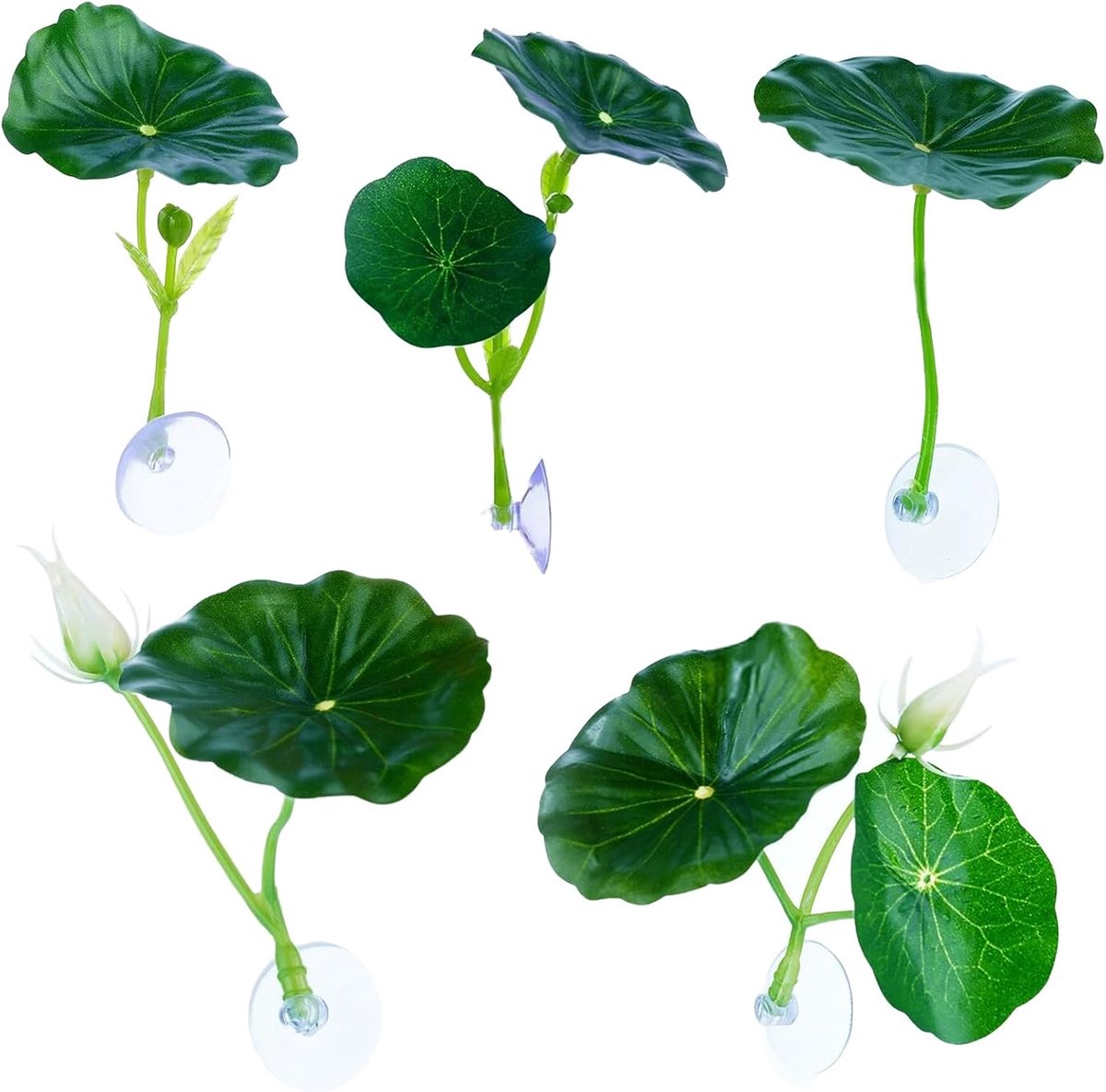 Drijvende schuimlelies voor vijvers, realistisch lotusblad, aquariumdecoratie met zuignappen, aquariumdecoratie, 5 stuks