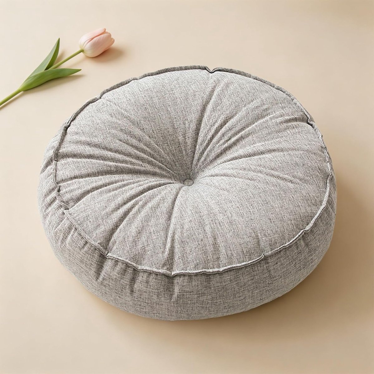 Zitkussen, 45 cm, outdoor zitkussen van linnen, vloerkussen voor balkon, woonkamer, kinderkamer, yoga, meditatie, lichtgrijs