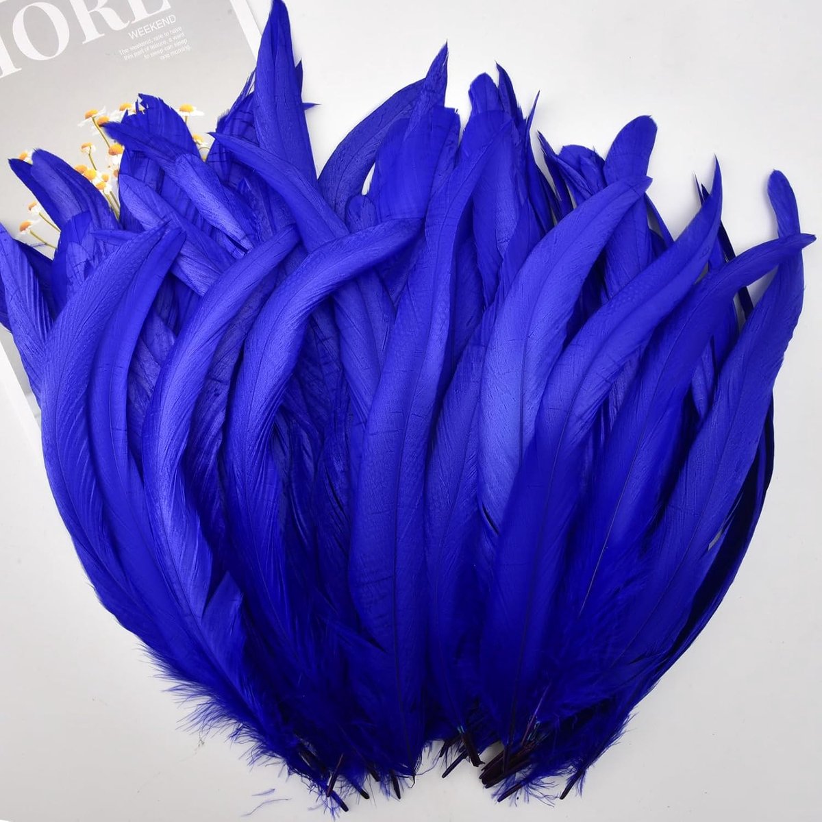 Veren, 25-30 cm, verpakking met 50 stuks, meerkleurig, gedempt voor carnaval, Halloween, bruiloft en dromenvanger, handgemaakt, wit, blauw