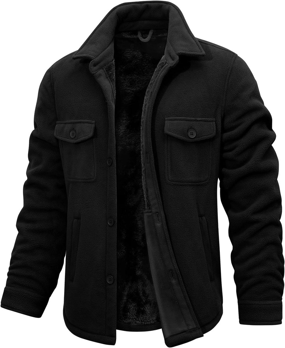 Heren winterjas warme polar fleece jas shacket heren trucker werk outdoor jassen reverskraag lange mouwen overshirt button down thermische shirts met zakken