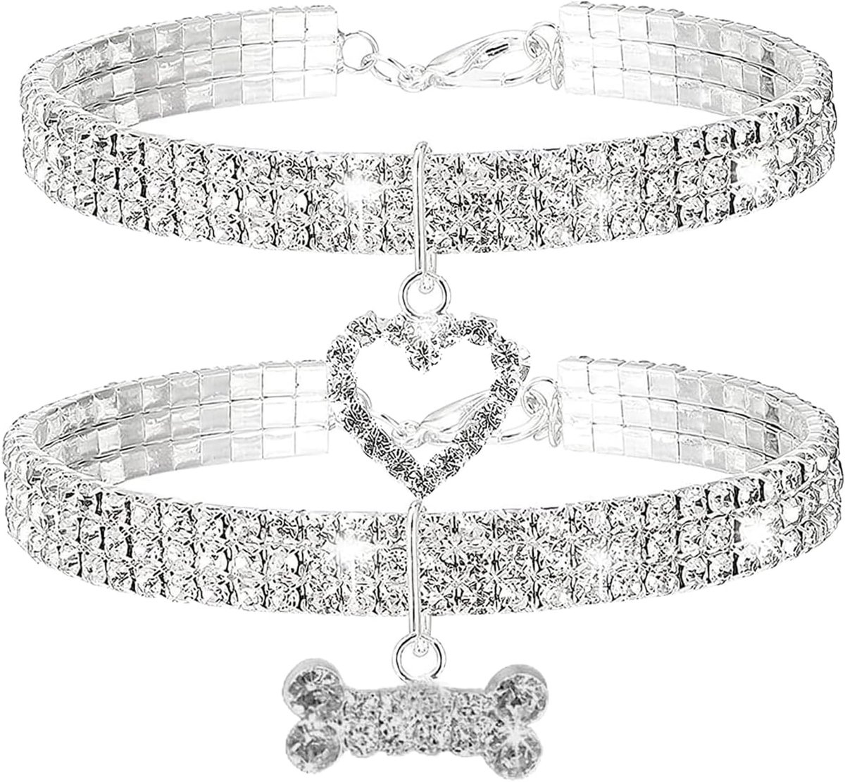 2 stuks Crystal Pet halsband voor honden met strass huisdier bling strass halsbanden halsketting huisdier halsbanden strass bling voor katten kleine honden wit L