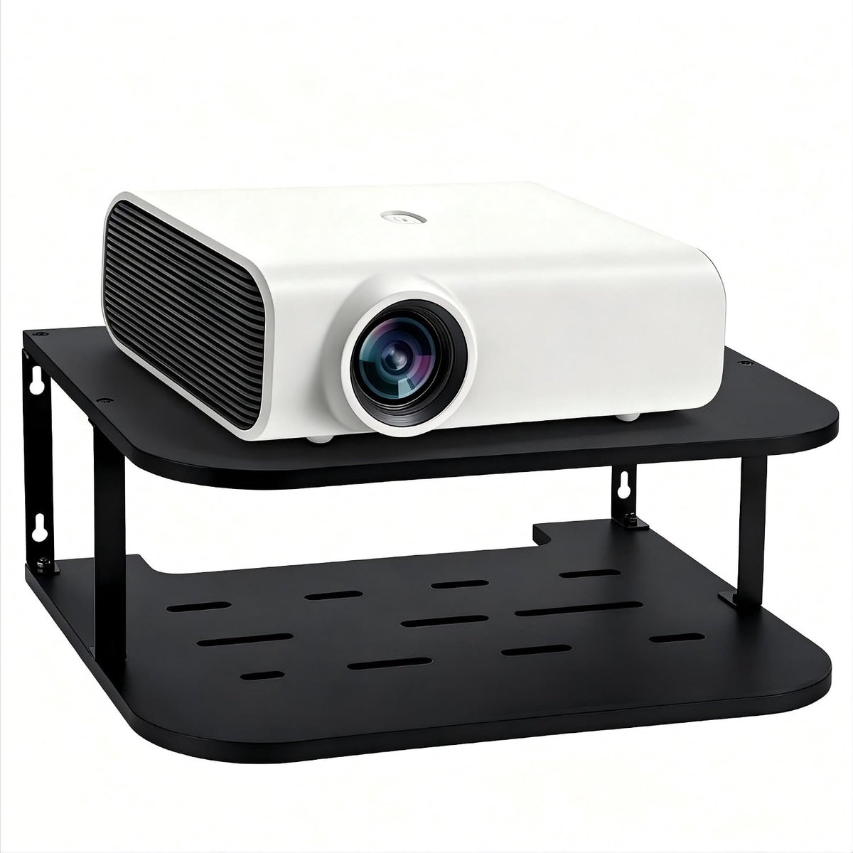 Wandrek met 2 niveaus voor projector, zwevend rek van hout voor router, kleine ruimtebesparende tv-kast voor dvd, router, projector, set-top, games, woonkamer, thuiskantoor