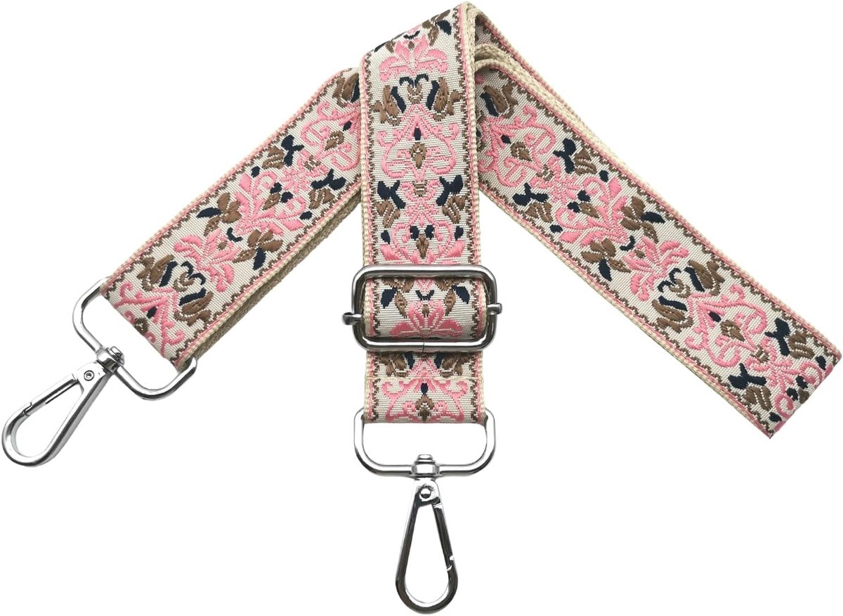 Schouderriem voor tassen, tasriemen om te wisselen, handtassenriem, breedte 3,8 cm, met zilveren karabijnhaak, schouderriem voor dames, handtas, schoudertas, roze, Y09