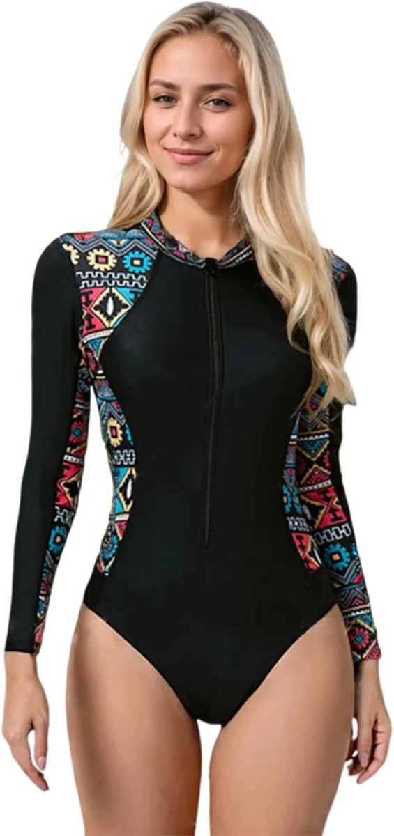 Badpak voor Dames met Mouwen,Badpak,Zwempak met Rits aan de Voorkant,Surfkleding,Duikpak,Huidbeschermers