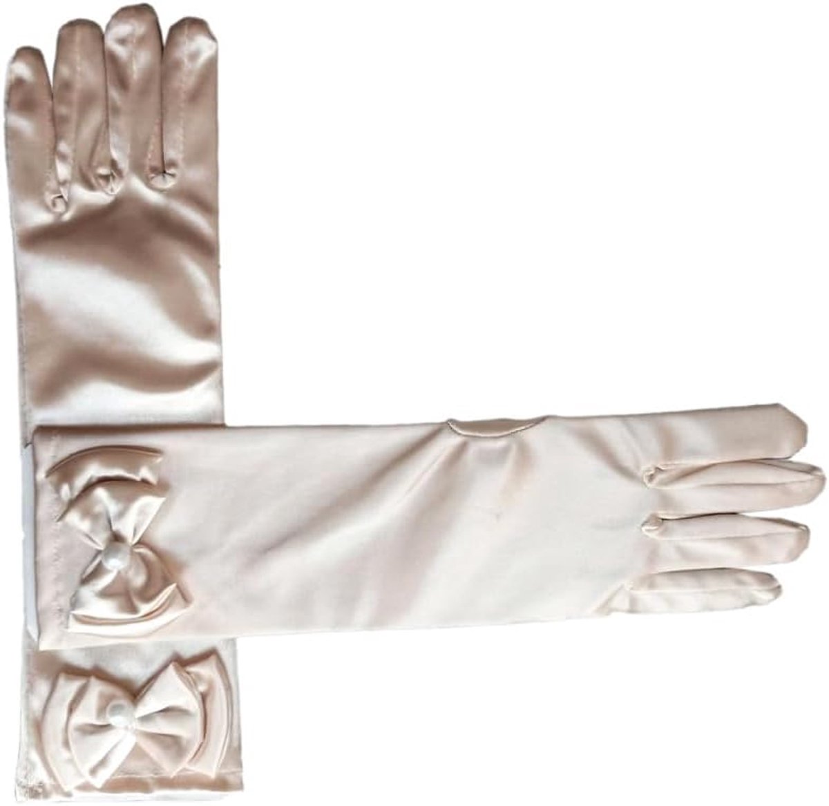 Handschoenen prinses meisjes satijnen handschoenen met strik communiehandschoenen meisjes bruidshandschoenen voor kinderen trouwjurk carnaval Halloween feestaccessoires kostuum, beige