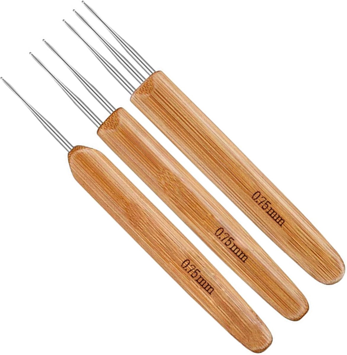 Haaknaalden, 0,75 mm, bamboehandvat, dreadlock haaknaalden, haaknaalden voor dreadlocks, gereedschap, ergonomische haaknaalden voor vlechtkunst