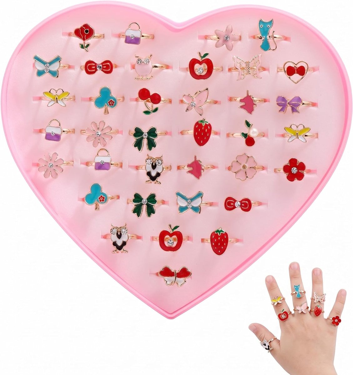 Ringen voor kinderen, meisjes, in grootte verstelbaar, cartoonmotieven, maximale veiligheid en feestfavorieten, ideaal als cadeau voor verjaardag, prinses, 4-12 jaar