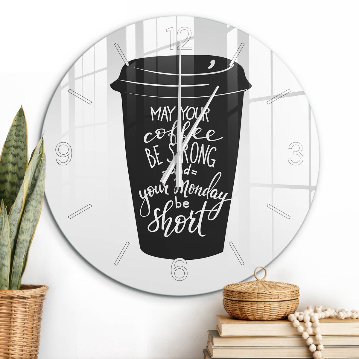 ArtPrintCave Zwart Glazen Klok - Wandklok 60 cm - Muurklok Rond - Motiverende Mok Stille Wandklok - Teksten Wandklok Keuken - Witte Klokwijzers