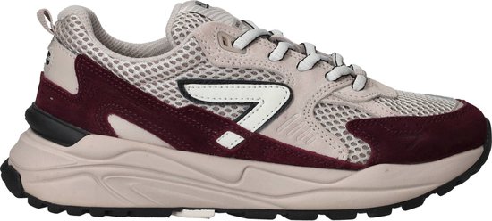 Beige en bordeauxrode HUB sneaker van mesh en suède met een wit 'Z'-logo en dikke zool.